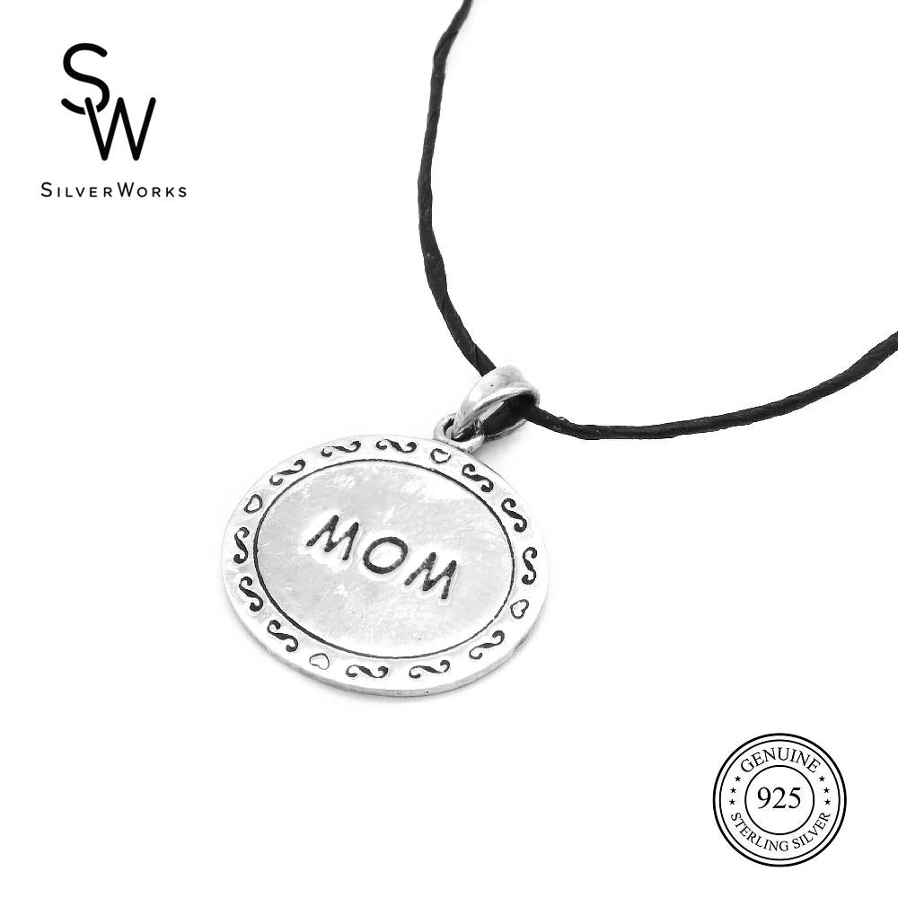 Silverworks Round Plate Pendant with Mom Engrave Necklace - Mother's Day Collection (N2355/N3632)