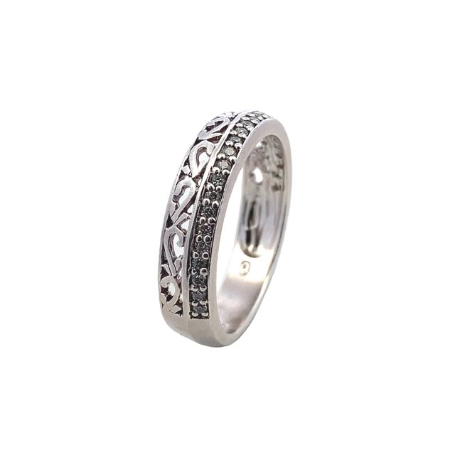 Damien Half Filigree 925 Sterling Silver Band Ring