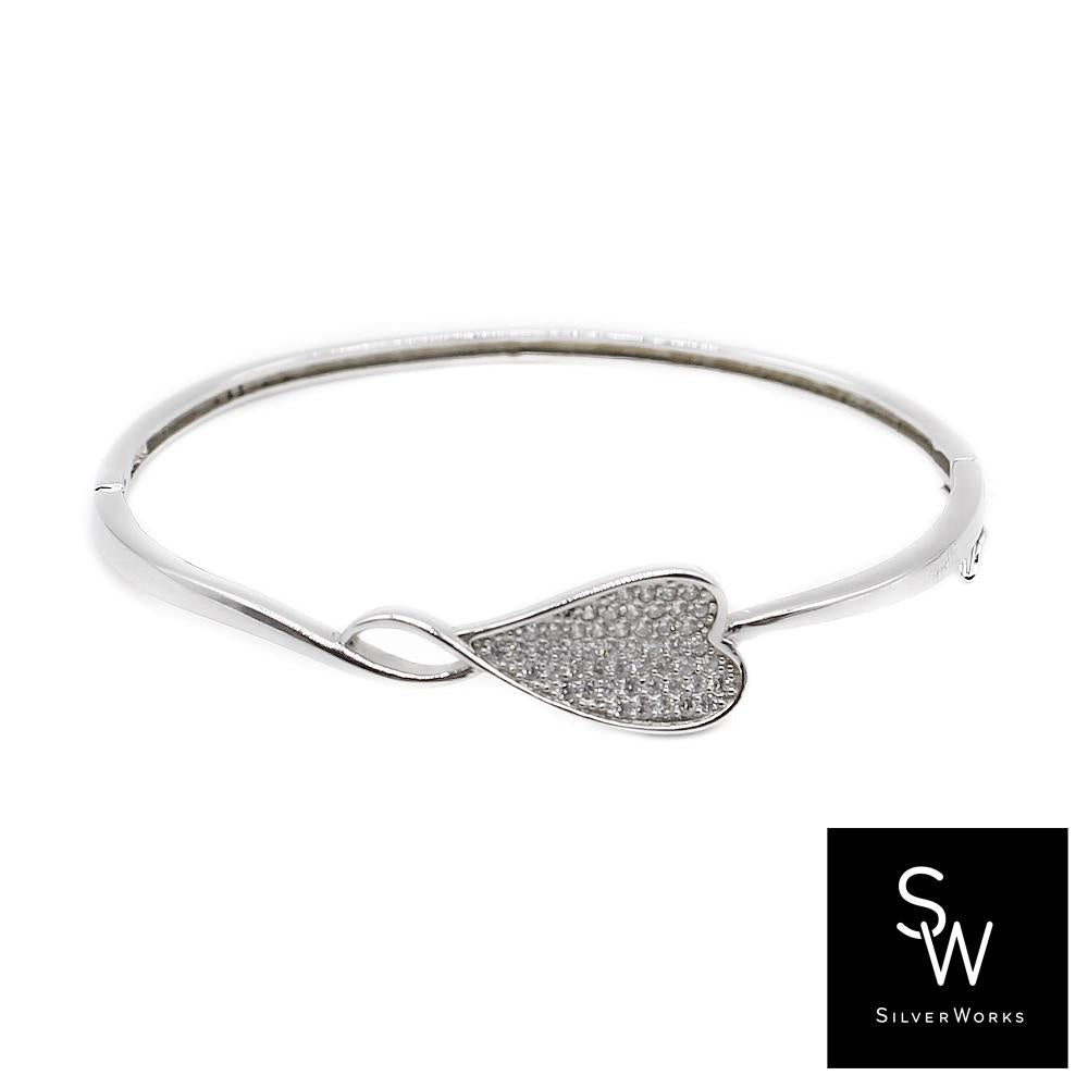 Silverworks B4919 Bangle with Cubic Zirconia Heart