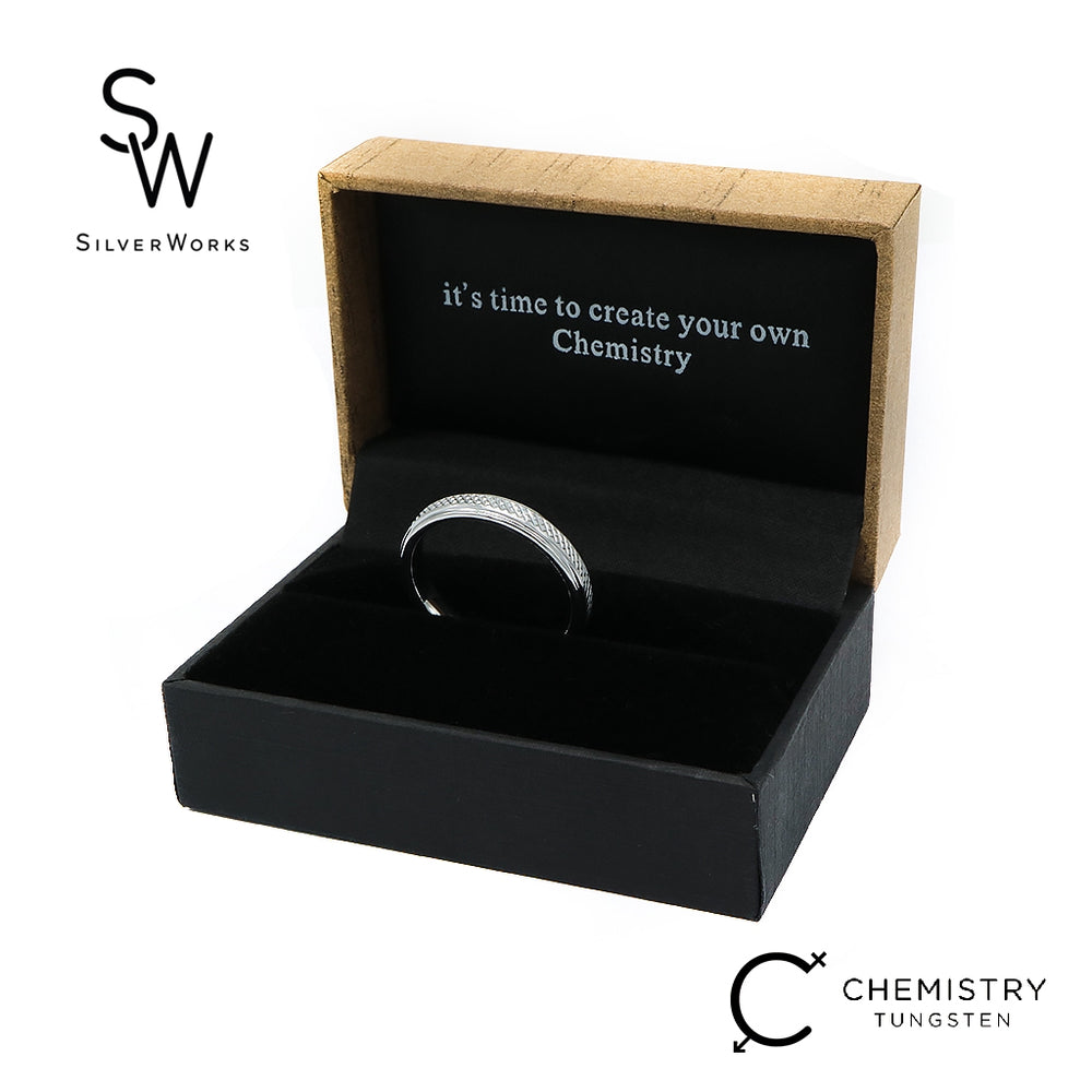 
                      
                        Silverworks Tungsten Ring with Criss Cross Design - Chemistry Tungsten Collection T63
                      
                    