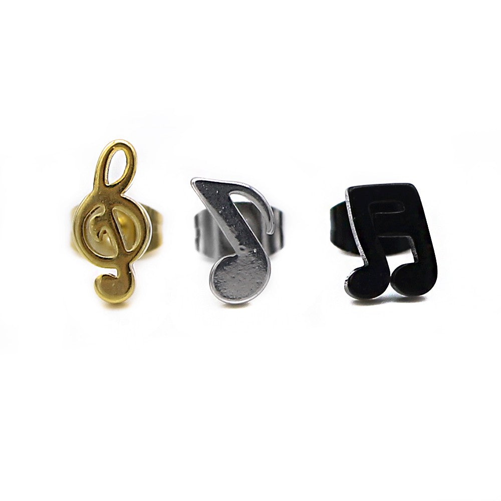 Sikes Musical Notes Stainless Steel Stud Earrings Set | SilverWorks