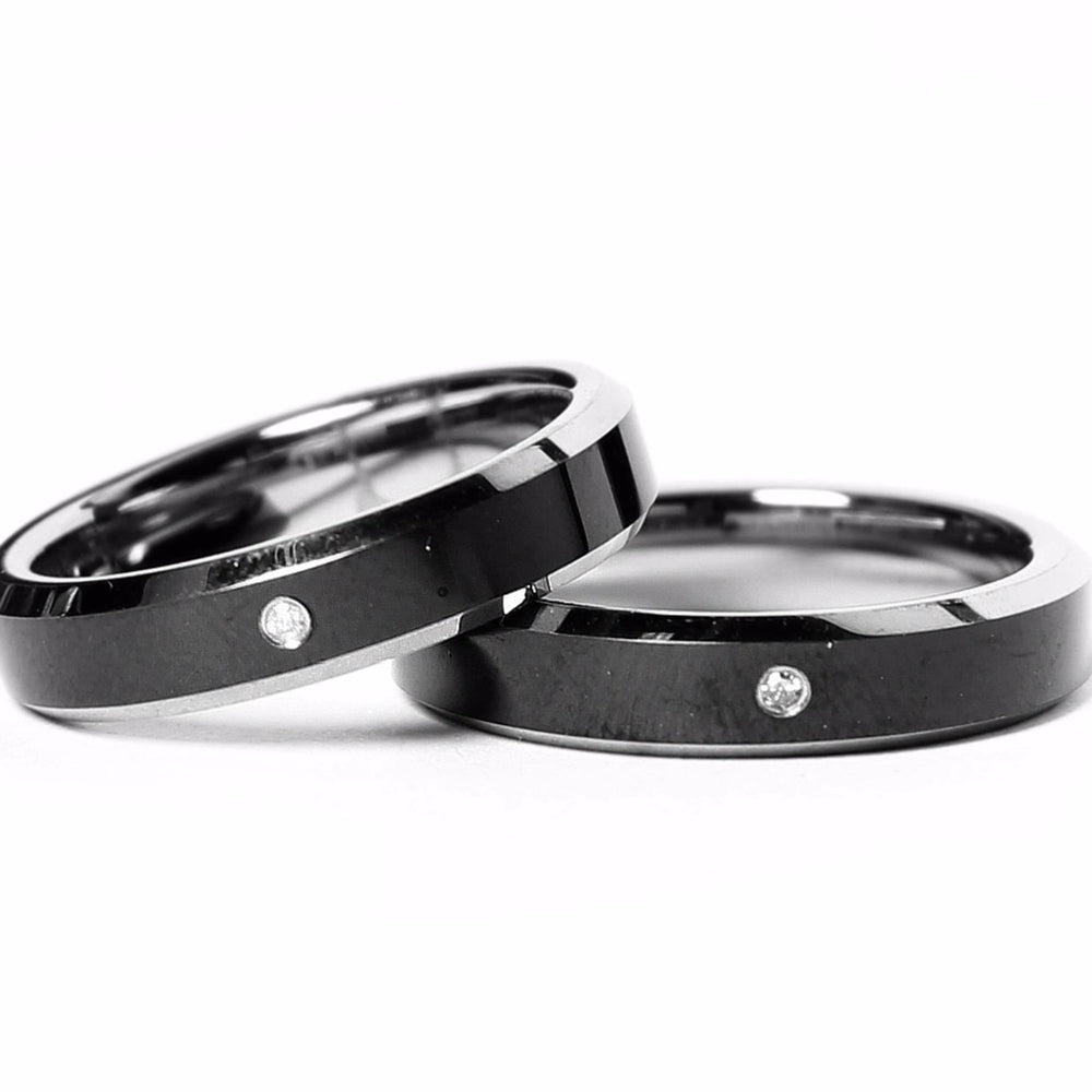 Silverworks T41 Black Enamel with Diamond Tungsten Ring