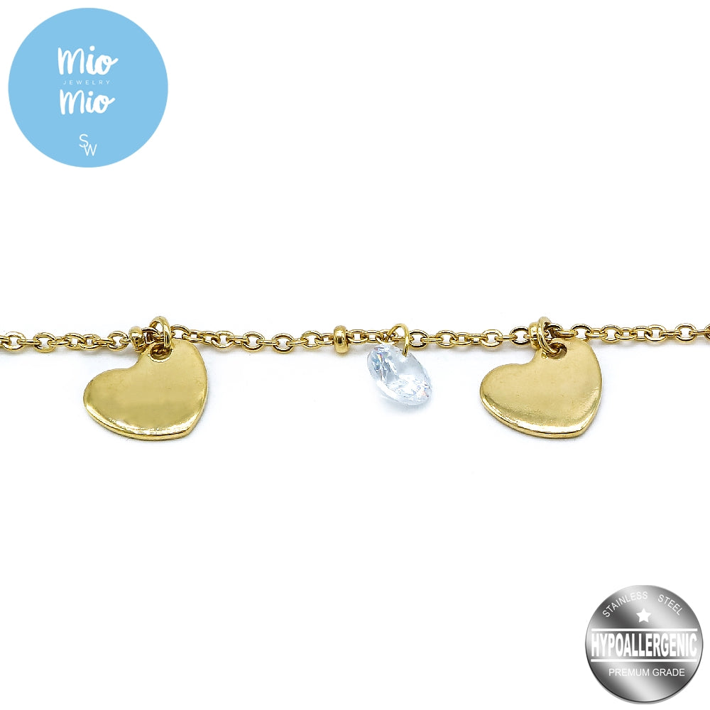 
                      
                        Mio Mio by Silverworks 3 Gold Flat Heart with Stone in Rolo Bracelet - Fashion for Women X4337/X4340
                      
                    