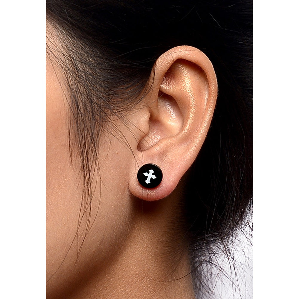 
                      
                        Black Cross Faux Tunnel Stainless Steel Stud Earrings | SilverWorks
                      
                    