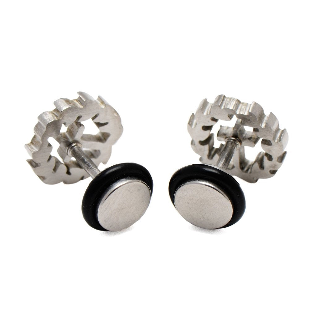 
                      
                        Cross in Flame Tunnel Stainless Steel Stud Earrings | SilverWorks
                      
                    