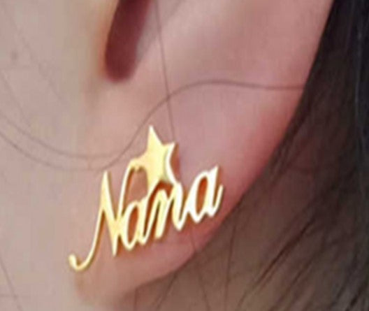 Elegant Script Star Personalized Name Earrings | SilverWorks