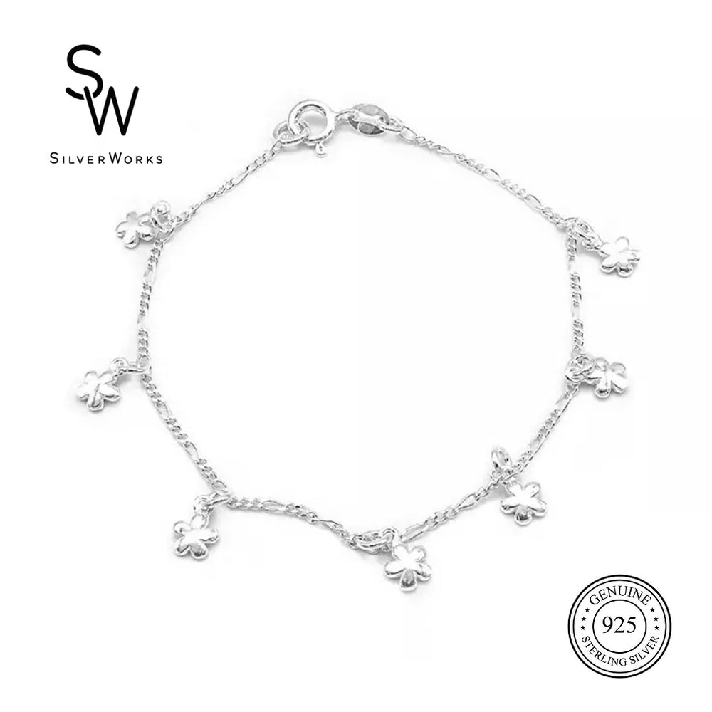 Silverworks B5162 Figaro Bracelet w/ Small Dangling Flower