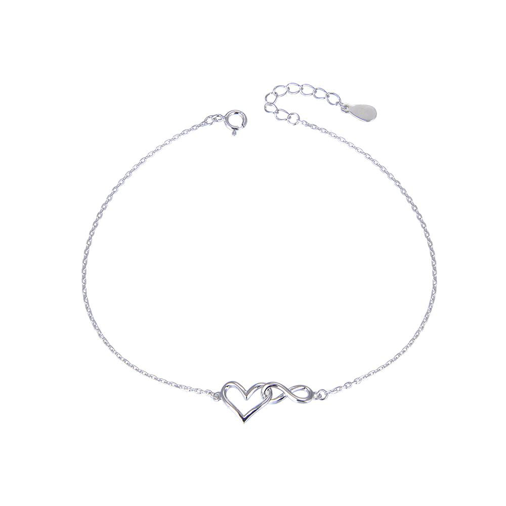 Clodagh Silver Open Heart and Infinity Charms Bracelet with Cable Chain