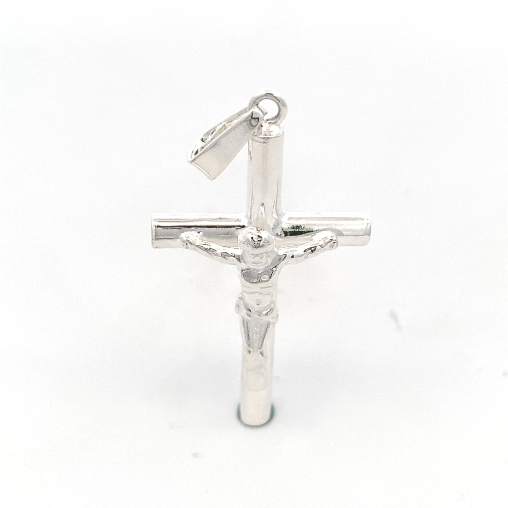 C5028 23X48MM SMALL THIN SILVER CROSS W/ JC 2.86G