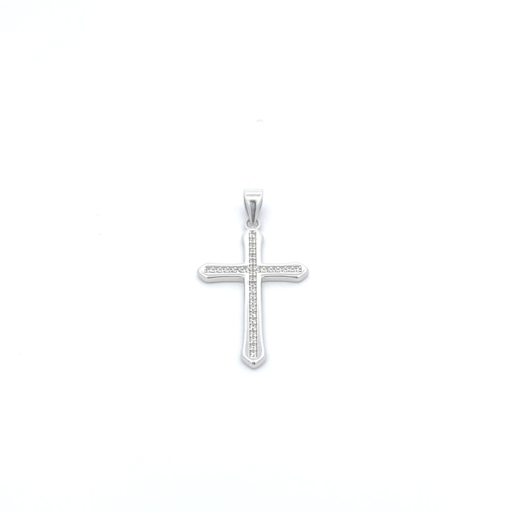 C5086STRGHT CROSS MID CZ SSILVER PNDNT 1.53G