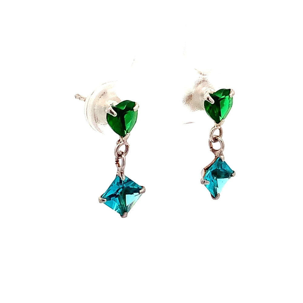 
                      
                        Emerald Heart Shape and Aquamrine Diamond Shape Stud Earrings
                      
                    