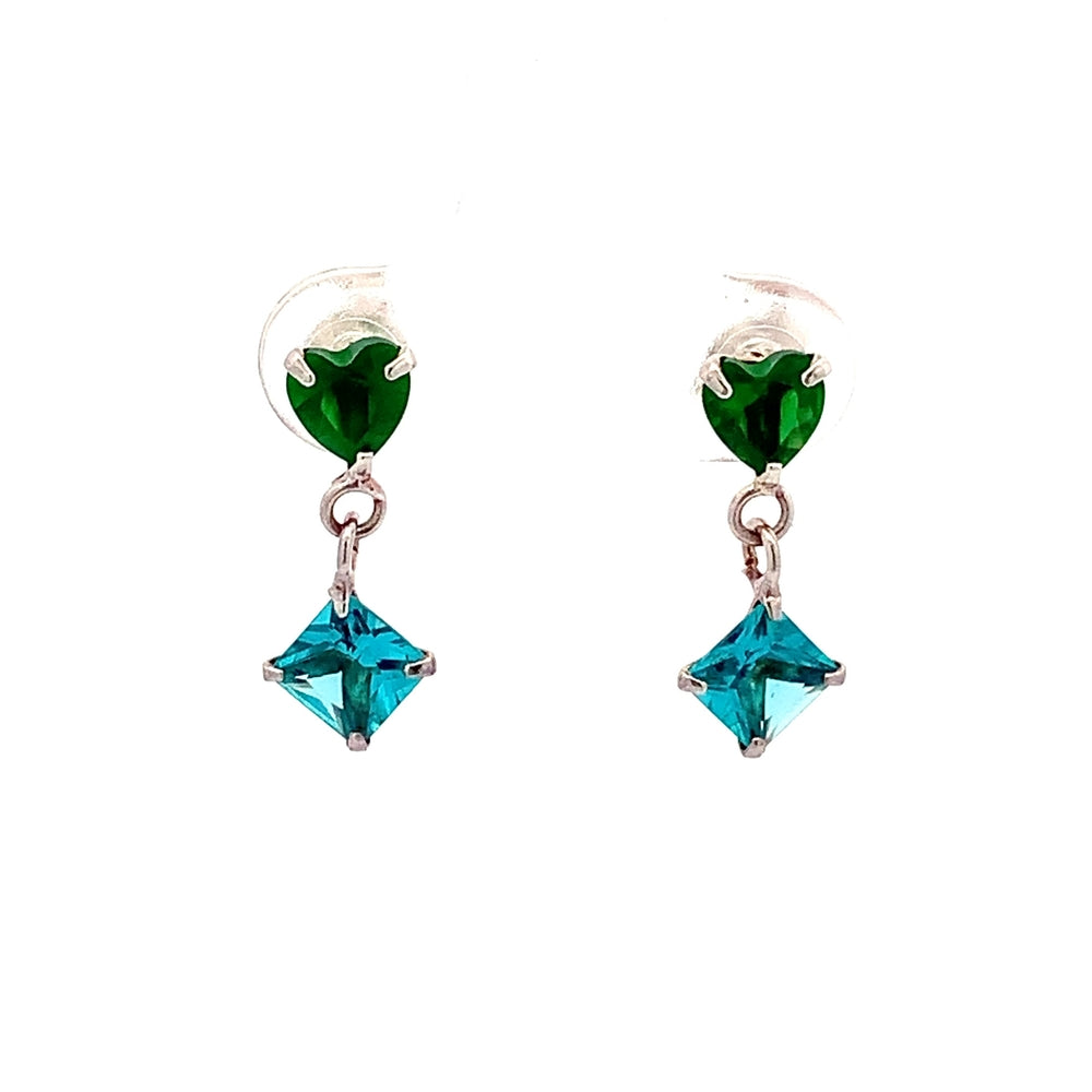 
                      
                        Emerald Heart Shape and Aquamrine Diamond Shape Stud Earrings
                      
                    