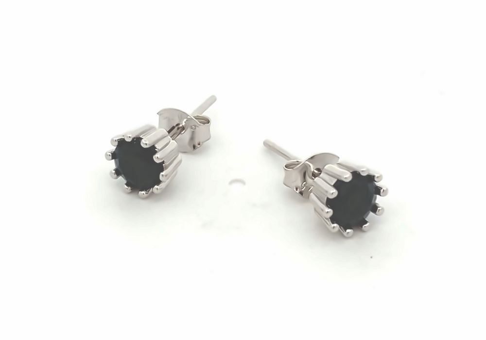 ROUND 5MM BLACK CZ STUD EARRING