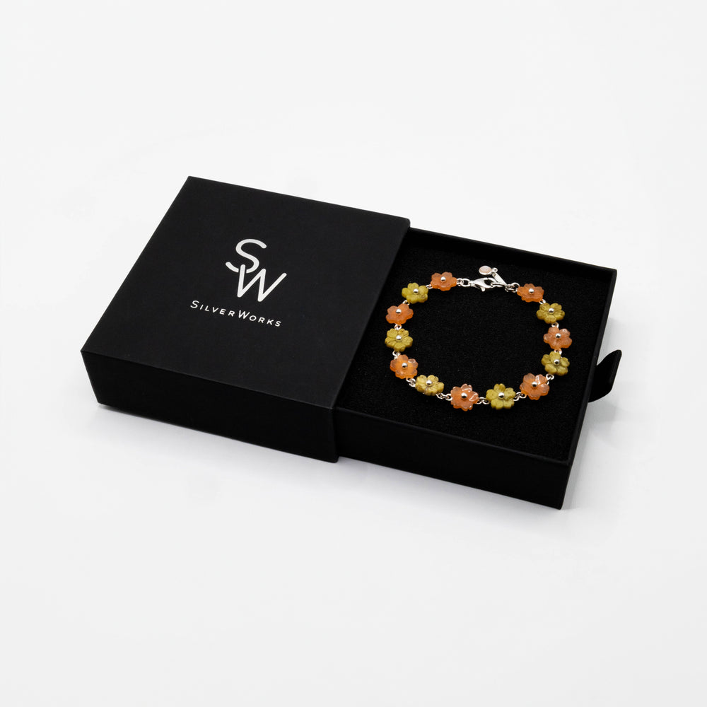 
                      
                        Flower in Orange and Avocado 925 Sterling Silver Bracelet
                      
                    