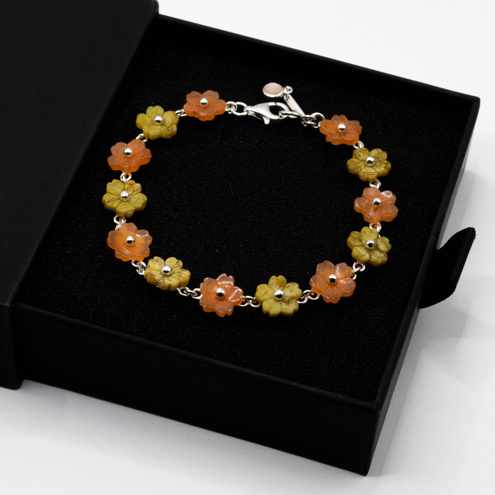 
                      
                        Flower in Orange and Avocado 925 Sterling Silver Bracelet
                      
                    