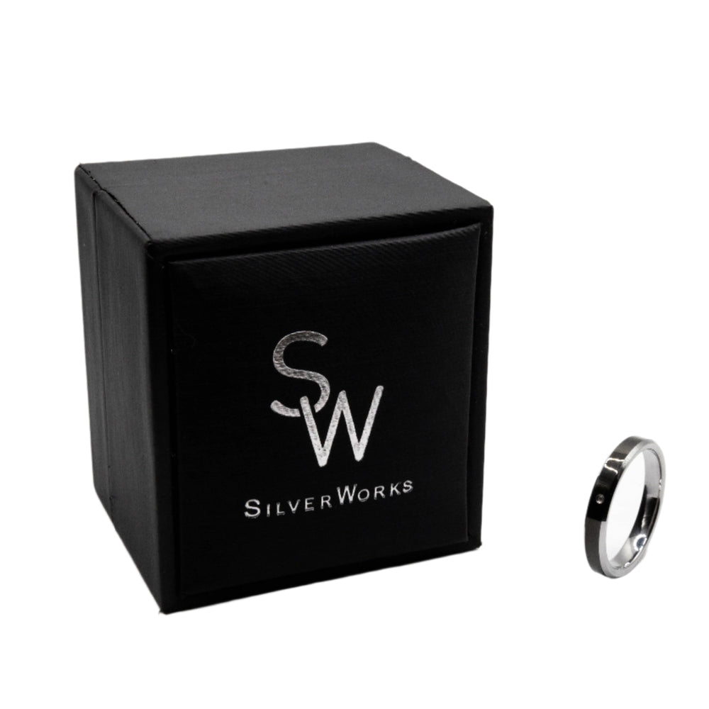 
                      
                        Serene Black Enamel with Diamond Tungsten Wedding Ring Size 4 | SilverWorks
                      
                    