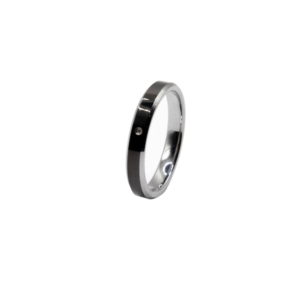 Serene Black Enamel with Diamond Tungsten Wedding Ring Size 4 | SilverWorks