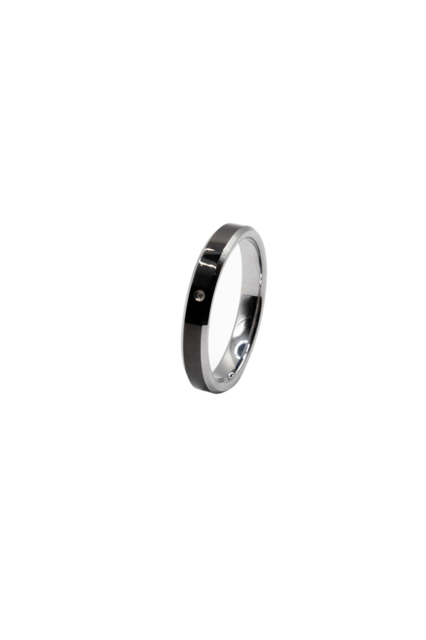 Serene Black Enamel with Diamond Tungsten Wedding Ring Size 4 | SilverWorks