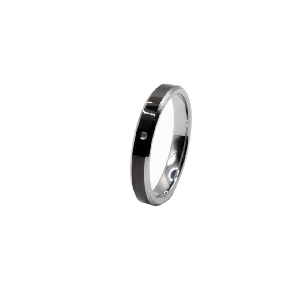 
                      
                        Serene Black Enamel with Diamond Tungsten Wedding | SilverWorks
                      
                    