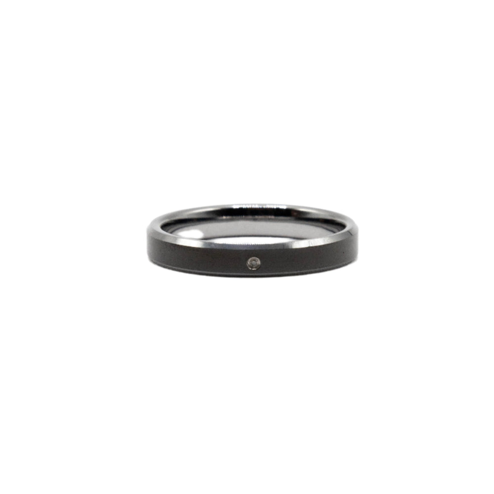 
                      
                        Serene Black Enamel with Diamond Tungsten Wedding Ring | SilverWorks
                      
                    