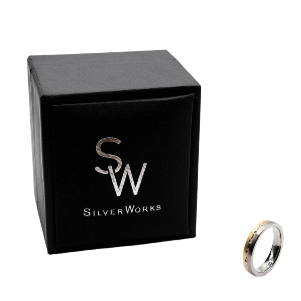 
                      
                        Marlowe Two Tone Diamond Accent Tungsten Wedding Ring
                      
                    