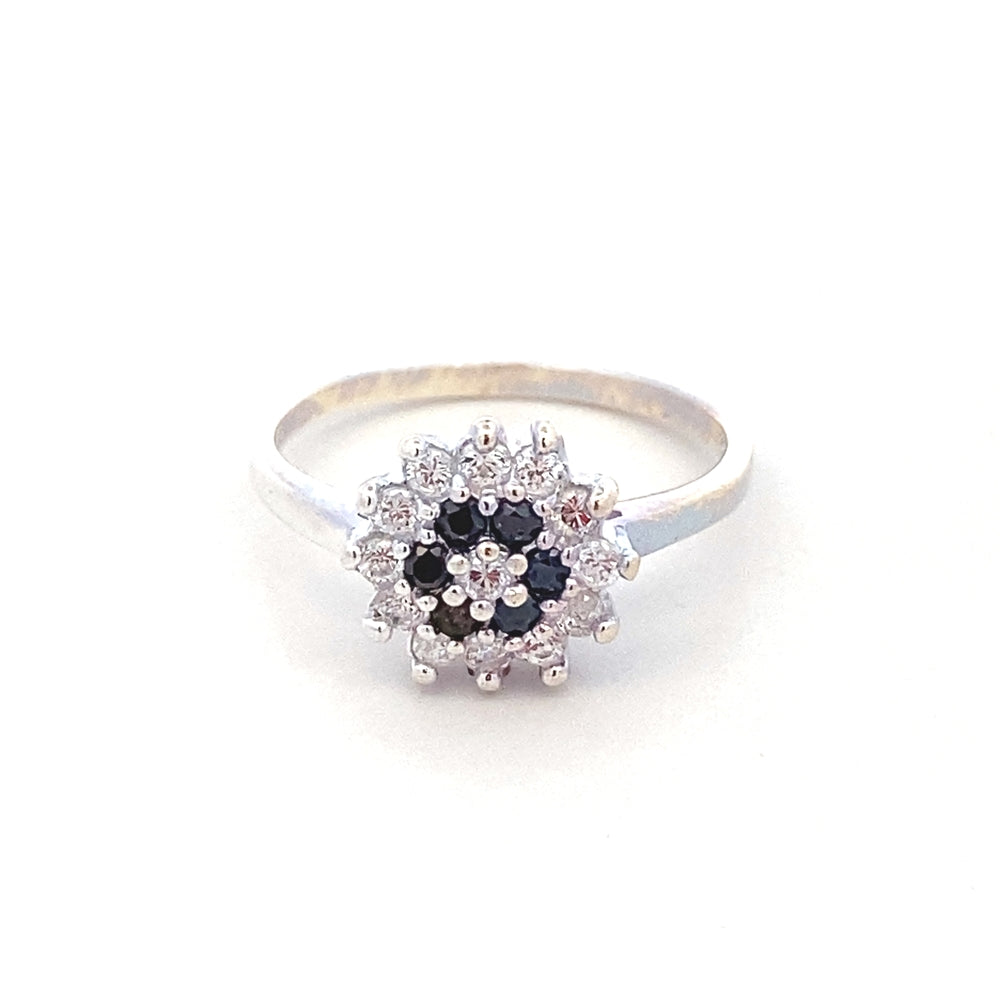 R58405 FLOWER ROSITAS RING W/ BLCK BAZEL