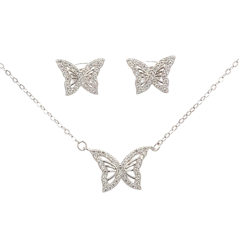 S785 BUTTERFLY IN FULL SIDE CZ RHODIUM EARRING PENDANT 2.98G