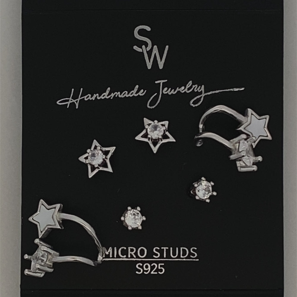 S796 RHOD SET STR IN WHT ENML EARCUFF MID CZ STONE IN PRONG