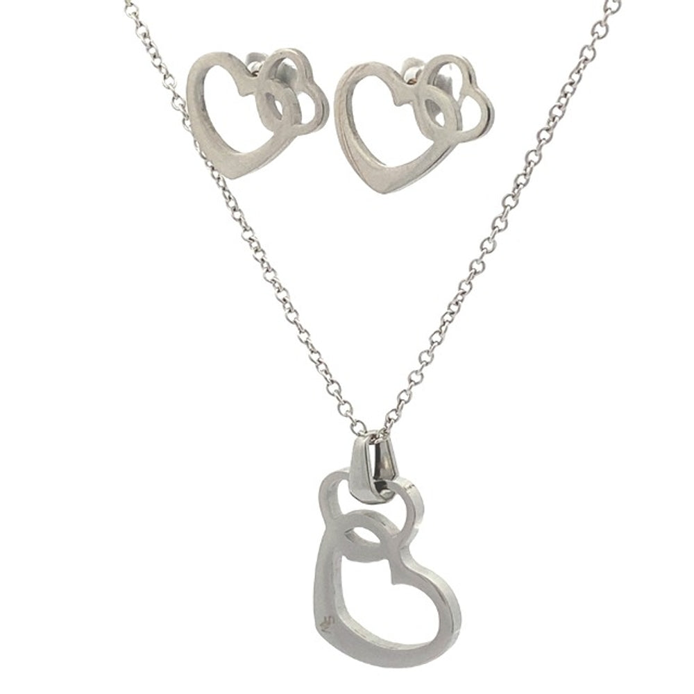 Double Open-Linked Heart Earrings and Necklace Set