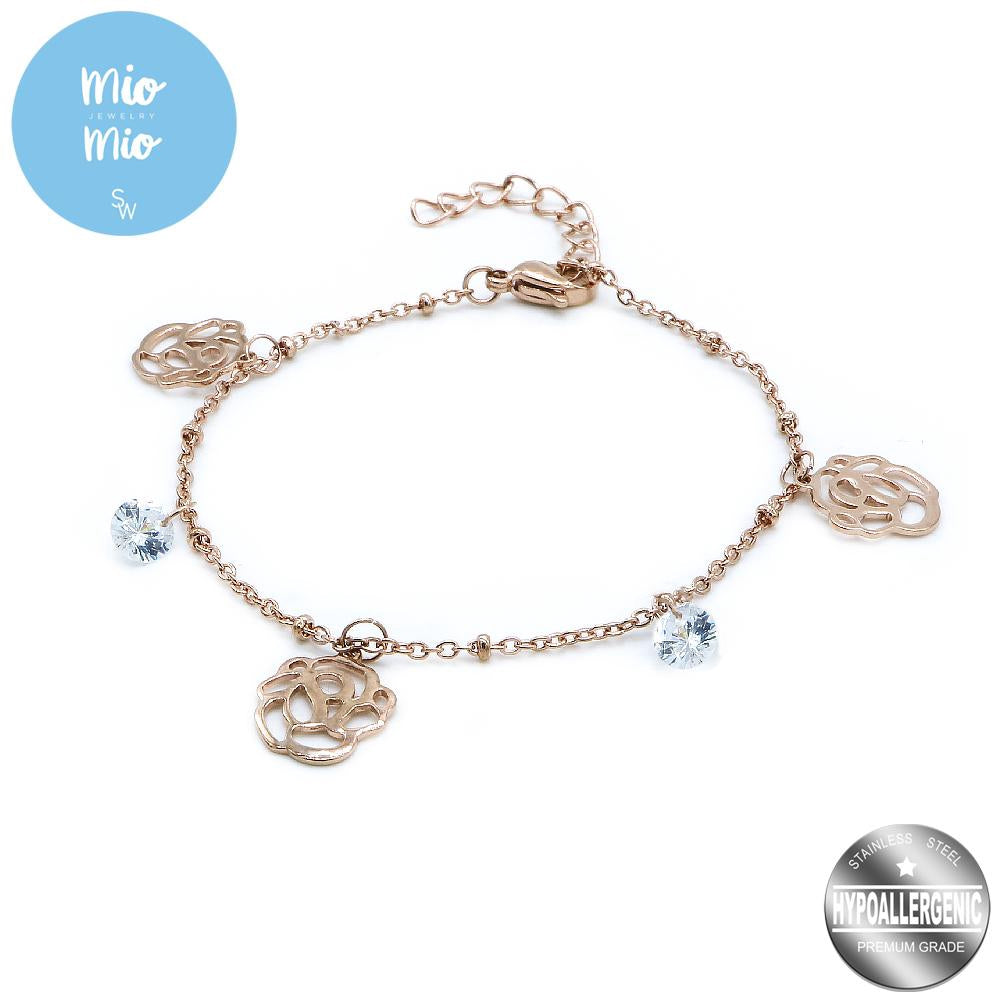 Gabby Rose with Stones Stainless Steel Charm Bracelet | SilverWorks