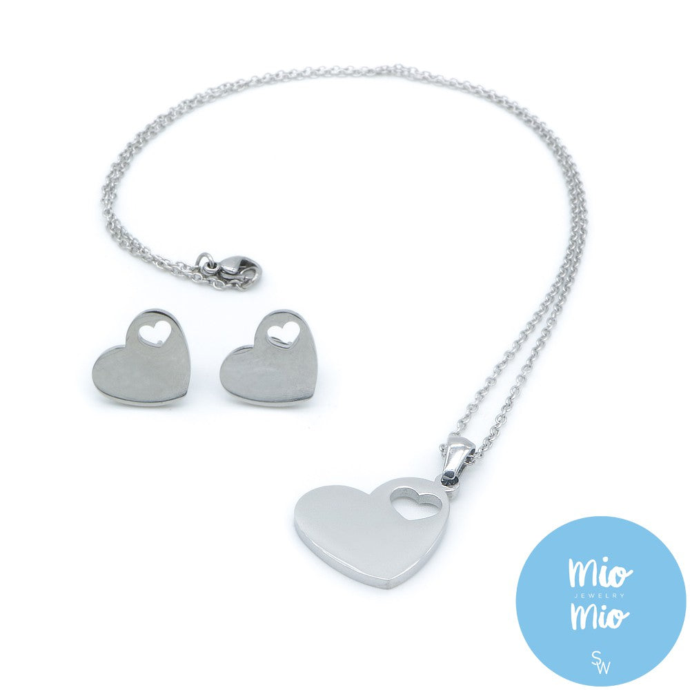 
                      
                        Mio Mio by Silverworks Plain Heart with Cutout Heart Set - Fashion Accessory for Women X3916
                      
                    