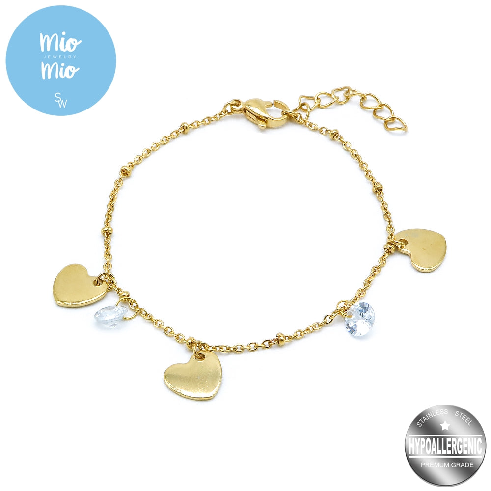 
                      
                        Mio Mio by Silverworks 3 Gold Flat Heart with Stone in Rolo Bracelet - Fashion for Women X4337/X4340
                      
                    