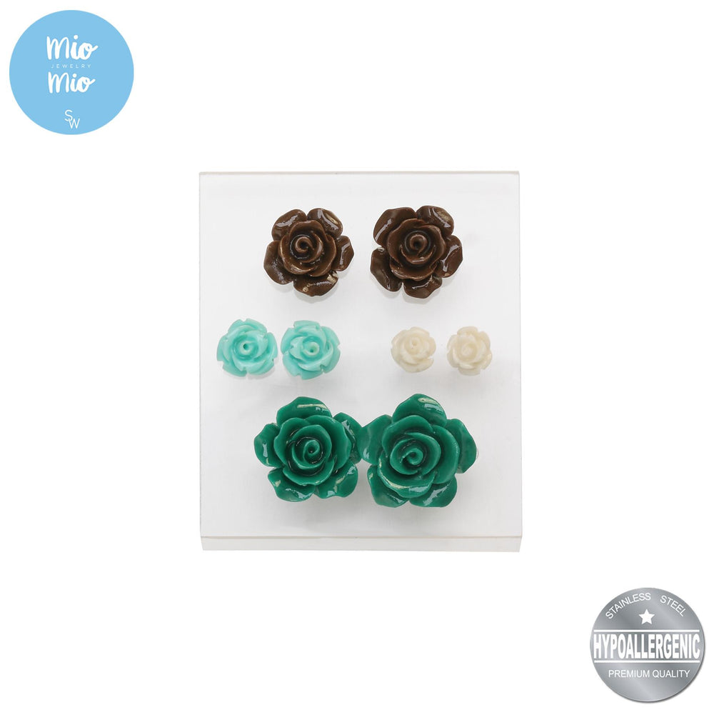 Mio Mio by Silverworks 4 Sets Assorted Size, Color Flower Earrings - Fashion Accessory for Women X3887