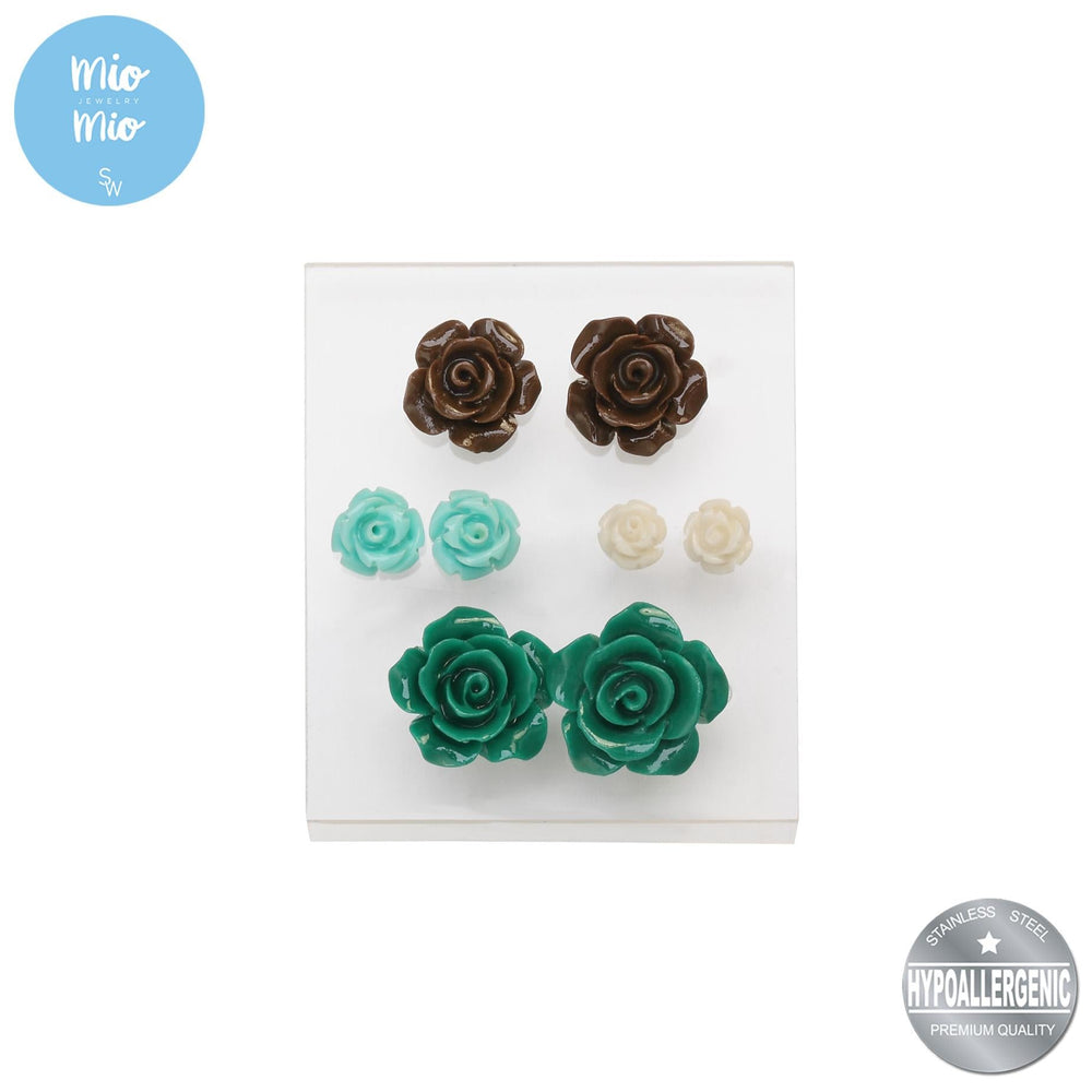 
                      
                        Mio Mio by Silverworks 4 Sets Assorted Size, Color Flower Earrings - Fashion Accessory for Women X3887
                      
                    