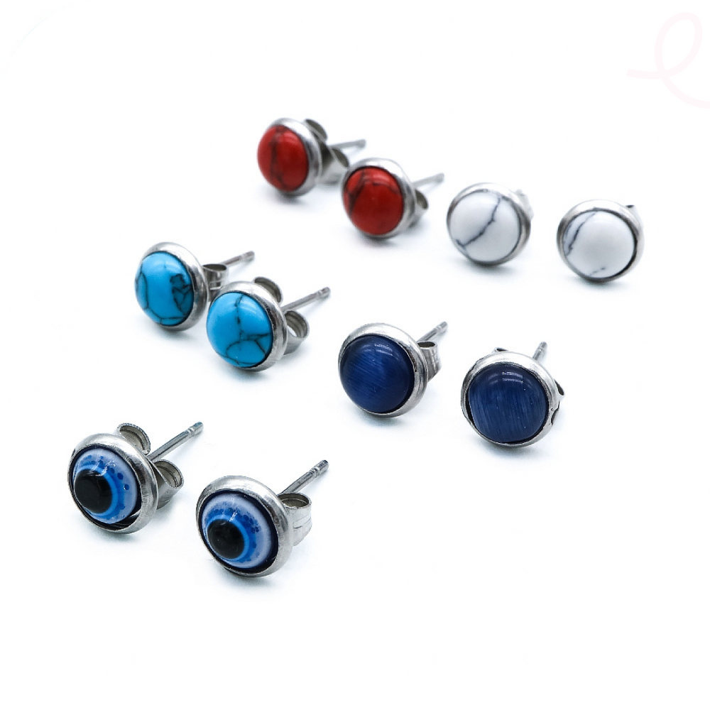 
                      
                        Mio Mio by Silverworks 5 Sets of  Agate Stone Stud Earrings - Fashion Accessory for Women - X4180
                      
                    