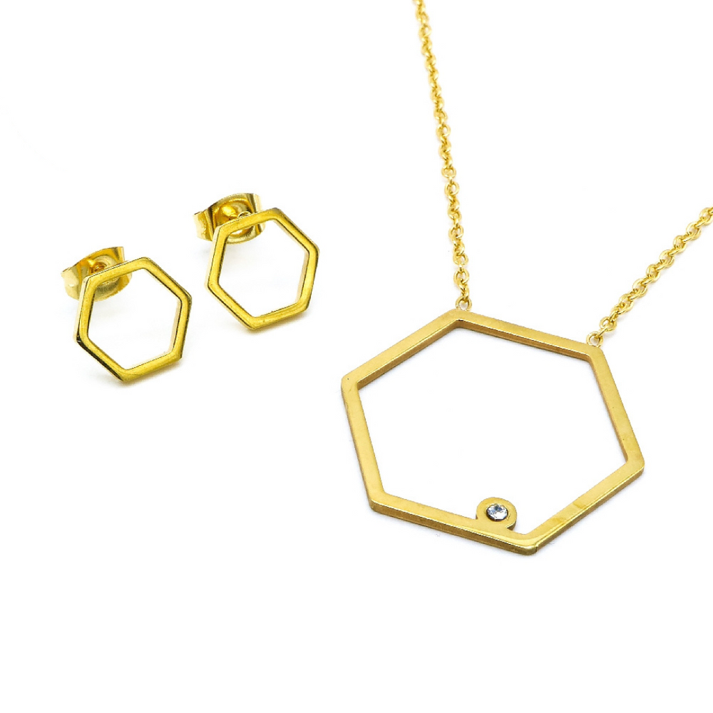 
                      
                        Silverworks Open Hexagon Earrings & Necklace Set - Mio Mio Collection X4316/X4317/X4318
                      
                    