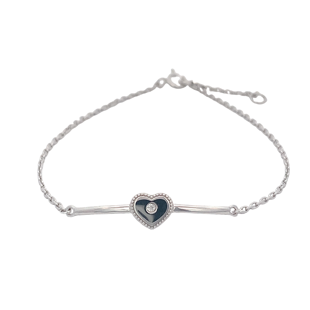 Valeria Black Heart Pave 925 Sterling Silver Bracelet | SilverWorks