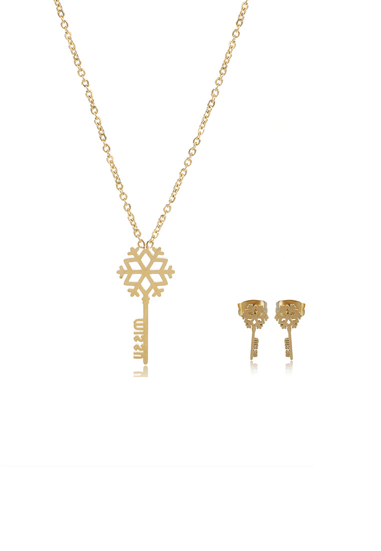 Gold Plated Snowflakes-Key Earrings and Necklace Set