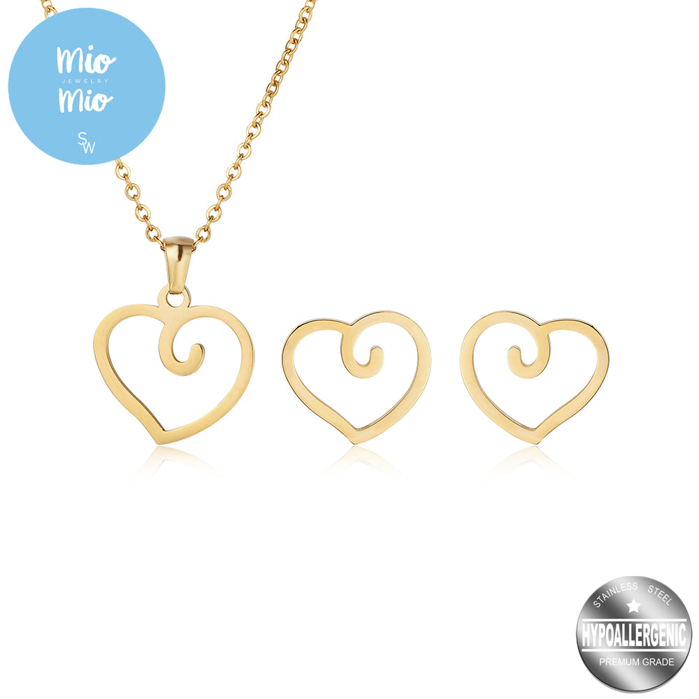 Mio Mio by Silverworks Swirl Heart Earrings and Necklace Set
