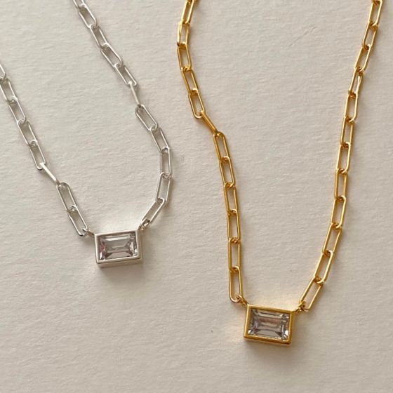 
                      
                        Hazel Geometry Rectangle Silver Necklace | SilverWorks
                      
                    