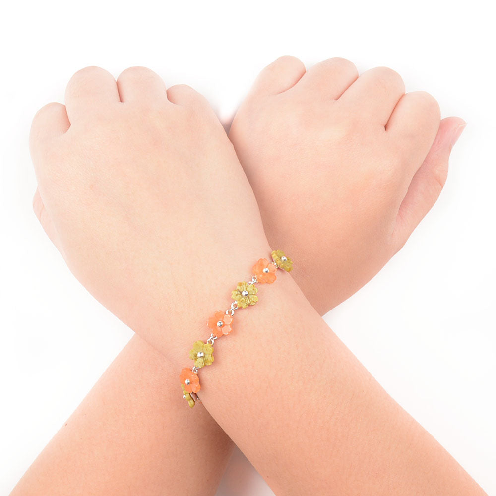 
                      
                        Flower in Orange and Avocado 925 Sterling Silver Bracelet
                      
                    