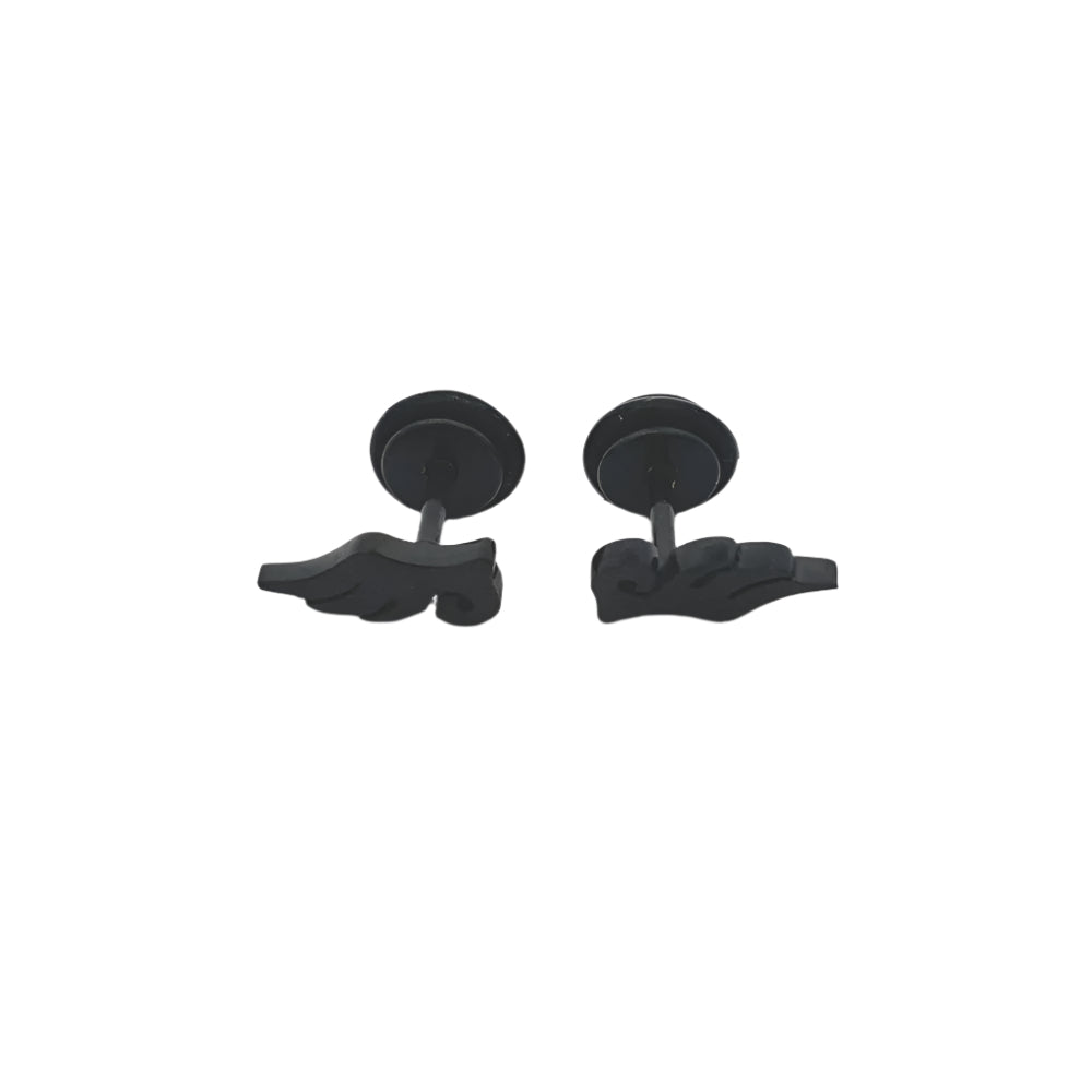 Black Wing Faux Tunnel Stainless Steel Stud Earrings | SilverWorks