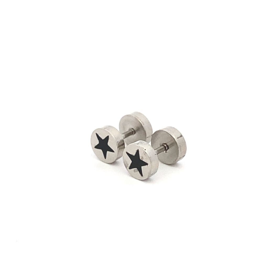 Black Star Faux Tunnel Stainless Steel Stud Earrings | SilverWorks