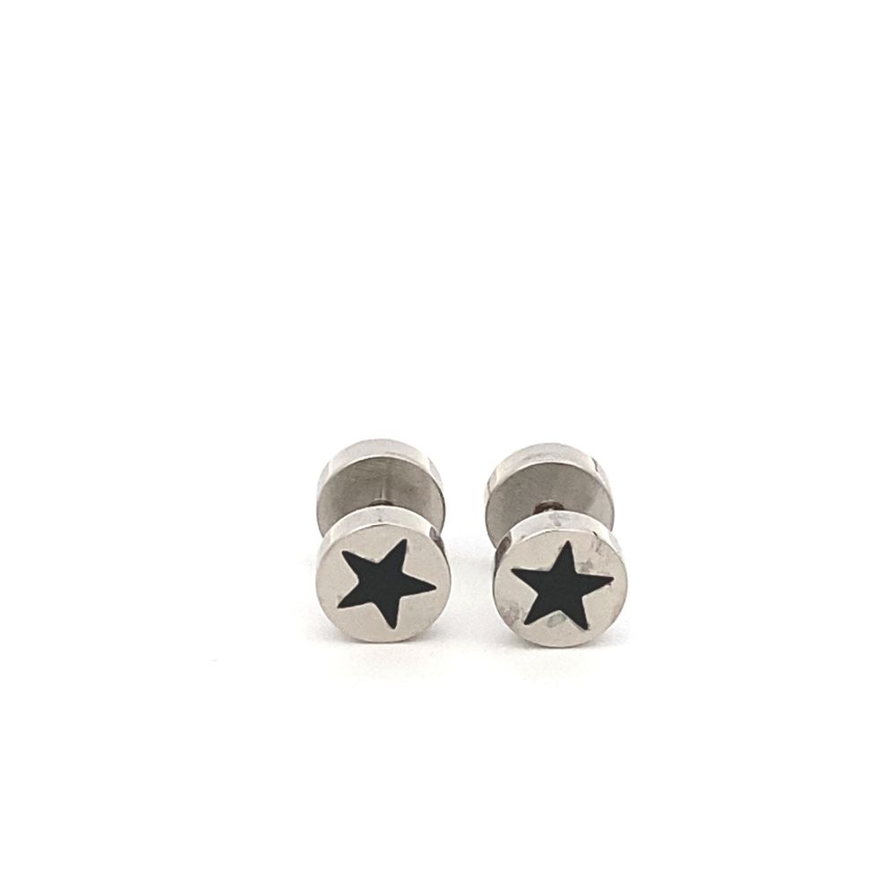 
                      
                        Black Star Faux Tunnel Stainless Steel Stud Earrings | SilverWorks
                      
                    