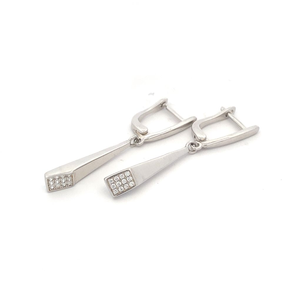 E7626 12CZ RCTANGLAR DROP EARRING 3.7G