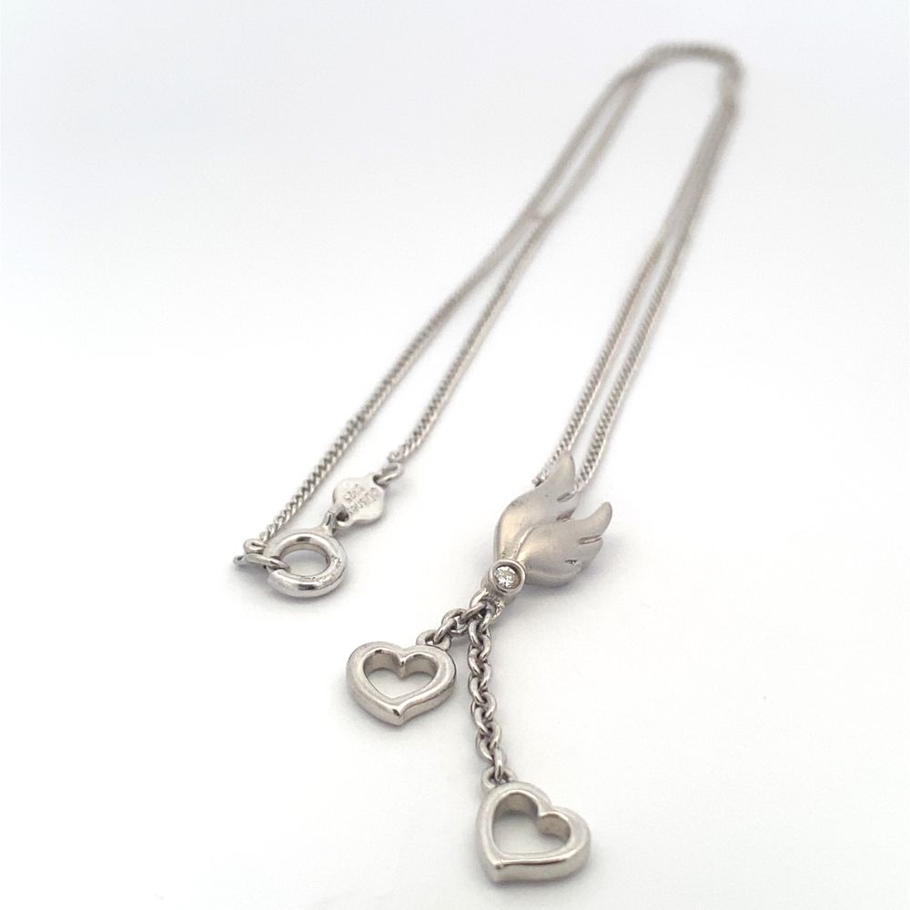 C4113 WINGS W/CZ W/2HEART W/OXIDIZED CHAIN