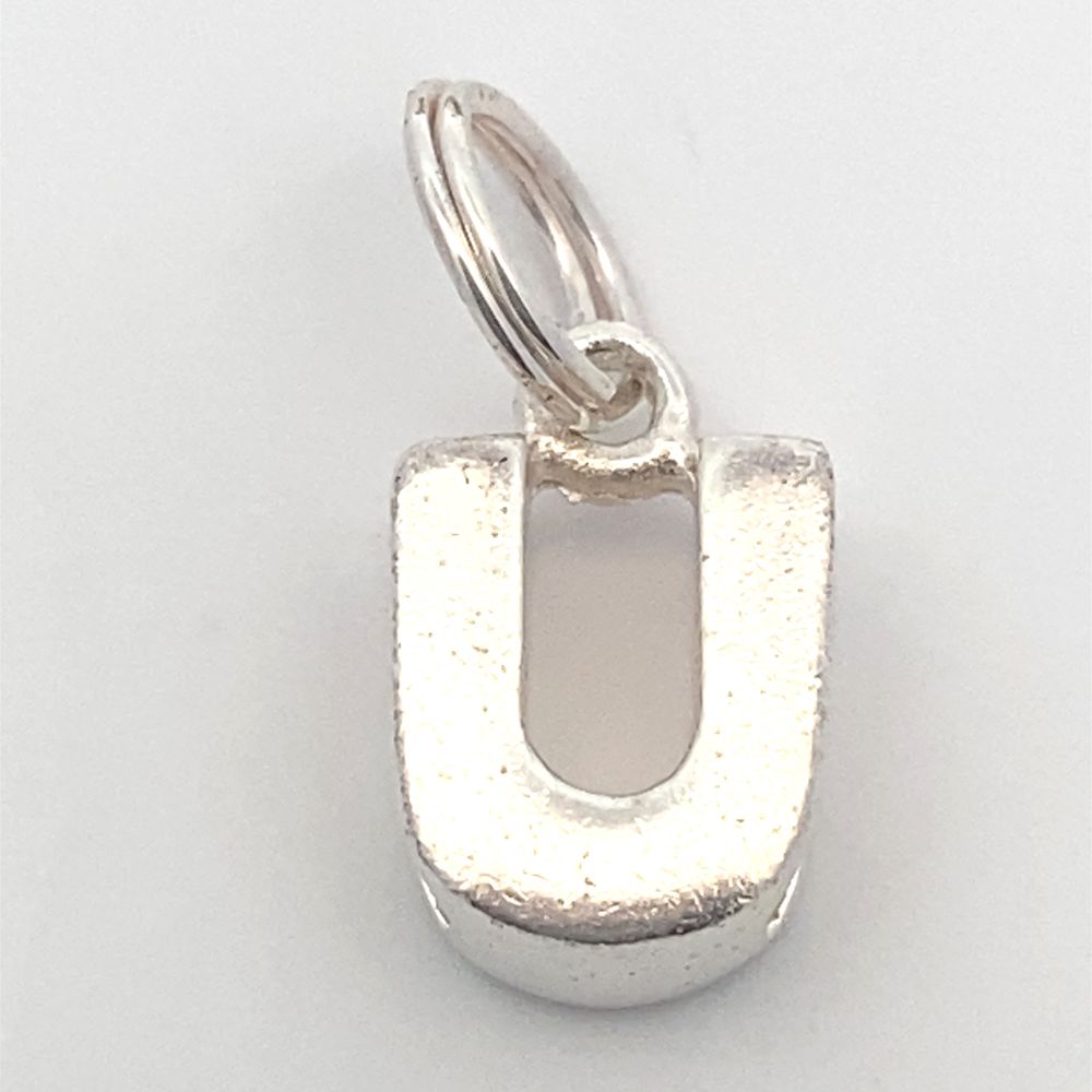 Letter U Plain 925 Sterling Silver Personalized Initial Letter Charm | SilverWorks