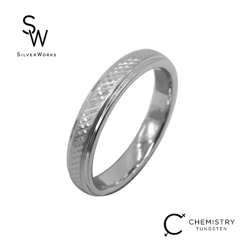 T839 EMBOSSED CRISSCROSS TUNGSTEN RING 6.47G