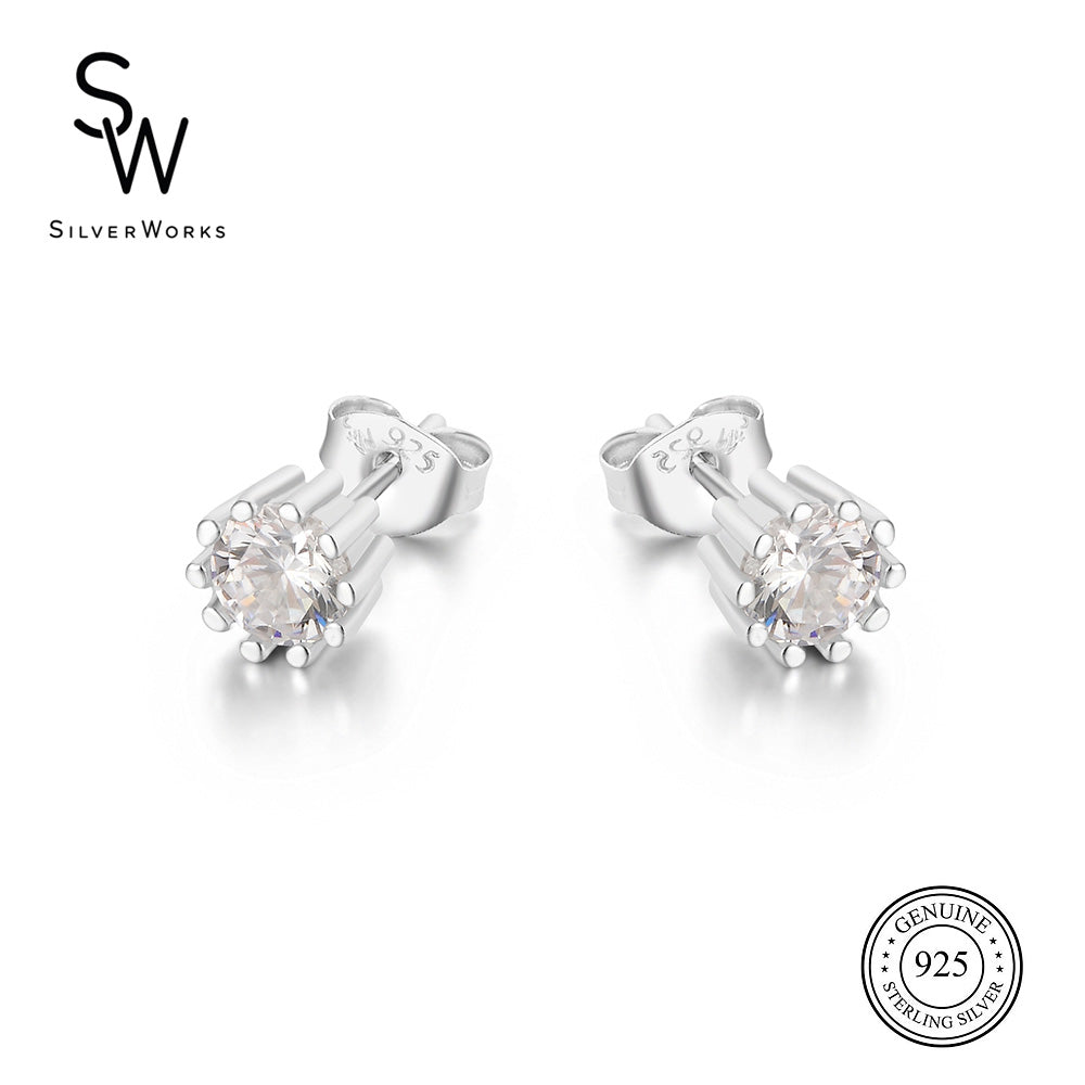 Thalia Round 4mm 925 Sterling Silver Stud Earrings| SilverWorks