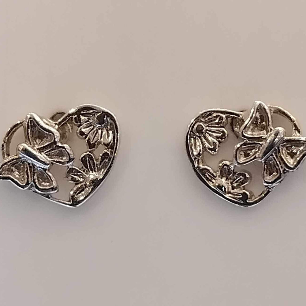 Lily Heart, Flower and Butterfly 925 Sterling Silver Stud Earrings | SilverWorks